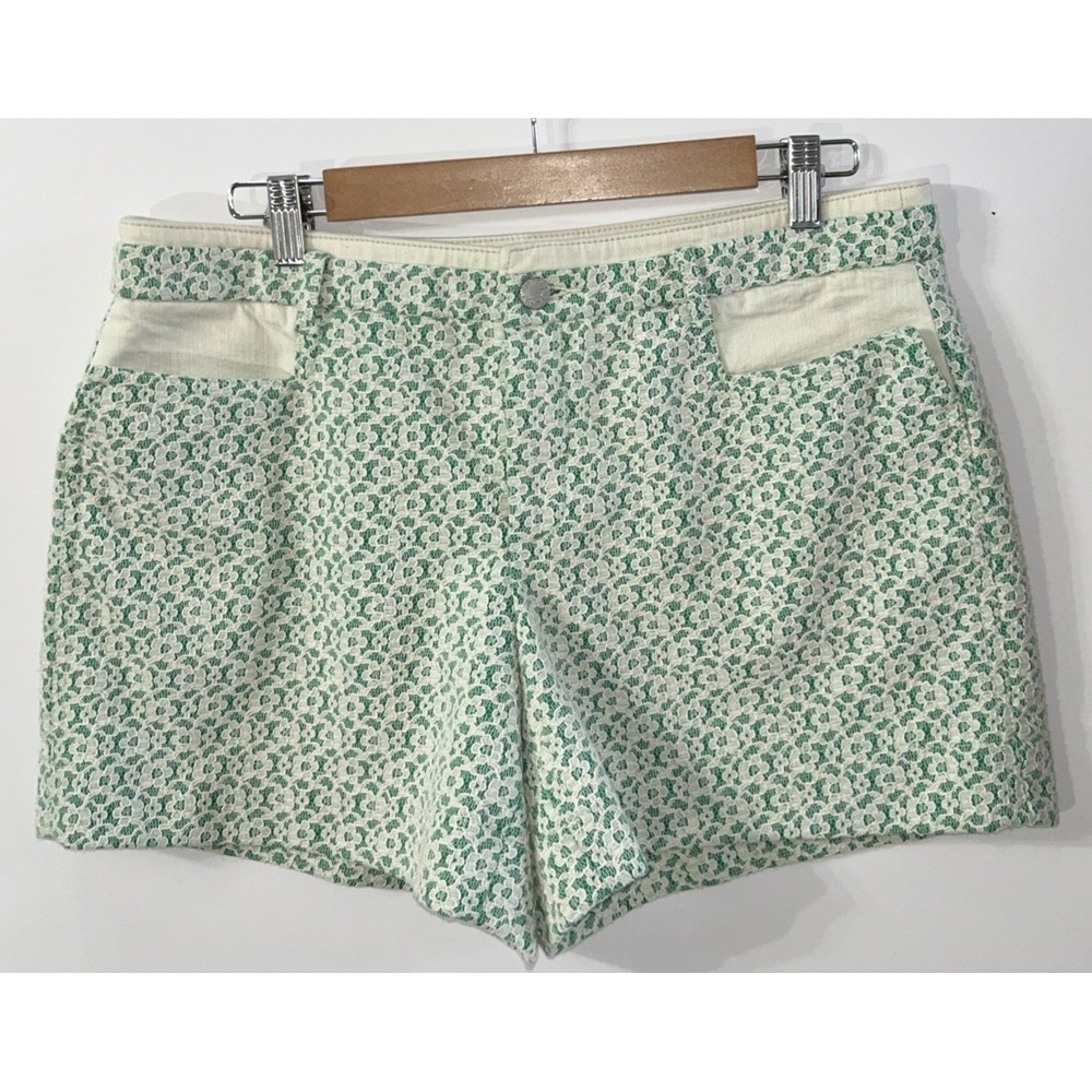 Cartonnier by Anthropologie Green White Floral Lace Overlay Chino Shorts‎ Sz 12
